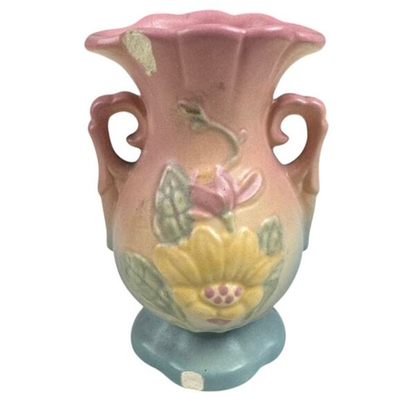 Hull Magnolia Two Handed Pink and Yellow Matte Finish Vase 1940s #13  Read - Picture 3 of 5